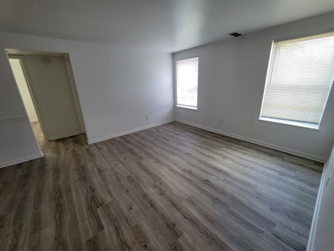 Living room overlooks front yard
