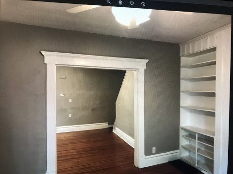 Living Room with built in shelves