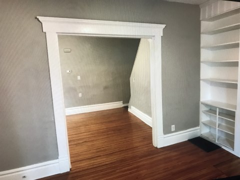 Living Room with built in shelves
