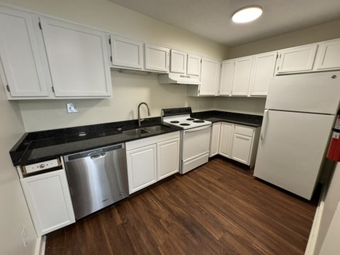 Renovated kitchen with granite countertops