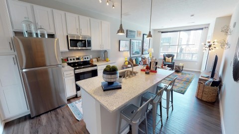 Open kitchen with ample storage space