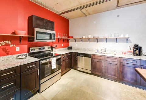 Kitchen with Granite Countertops and Stainless Steel Appliances