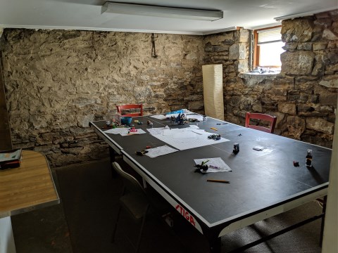 Ping-Pong table in partially-finished basement!