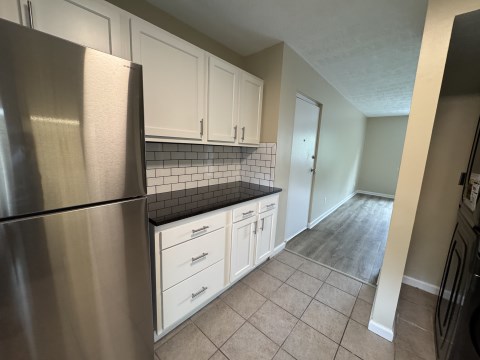 Kitchen opens to living room