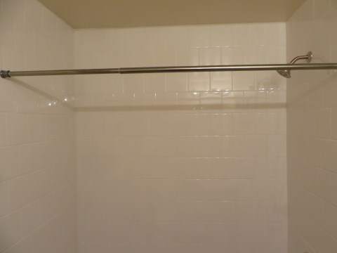 Shower head and curtain rod. Curtains not included.